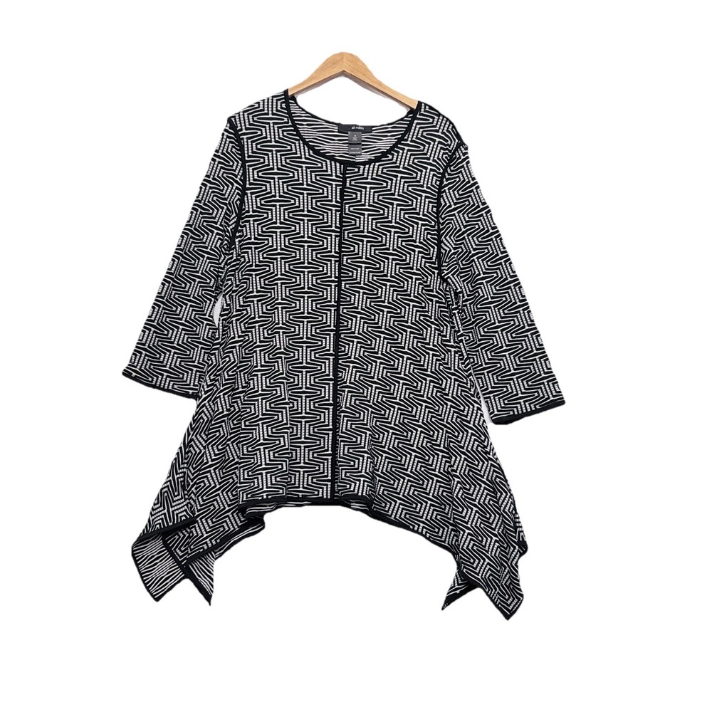 Ali Miles Top Womens 1X Geometric Knit Asymmetric Lagom Artsy Tunic Long Slv